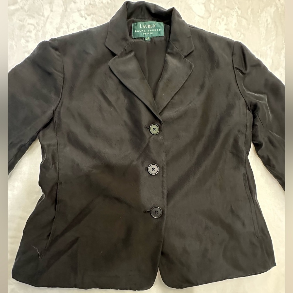 Lauren Ralph Lauren 100% Silk  Black Formal Blazer Tailored Design size 2 Petite - Picture 3 of 15